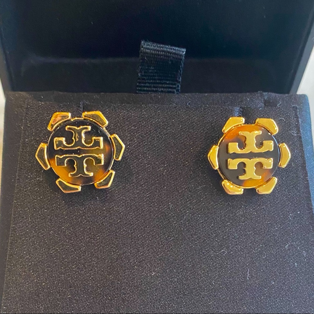 Tory Burch tortoise and gold earrings